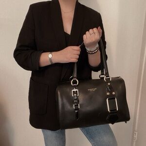 NWT Isaac Mizrahi Black Leather Evalyn Boston Handbag Satchel